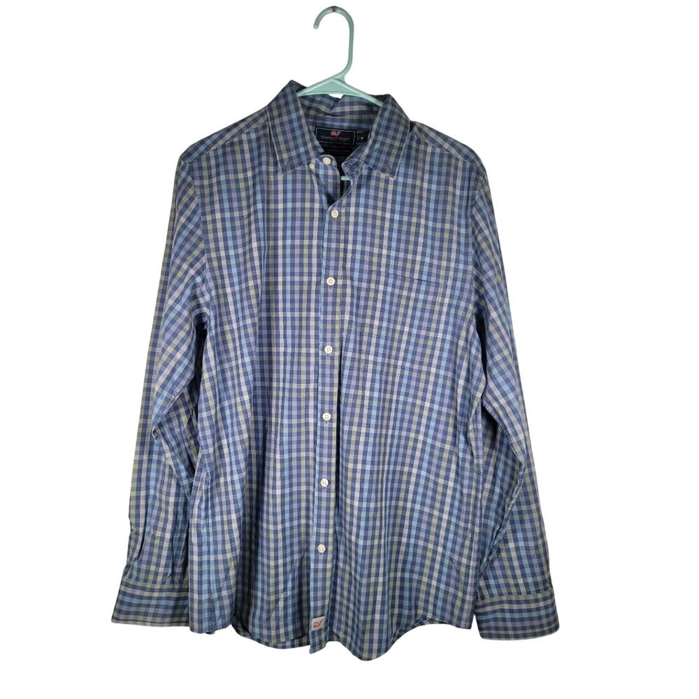 Vineyard Vines Shirt Mens Medium Classic Fit Murray Blue‎ Plaid Checks Button Up